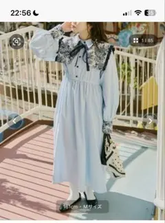 kutir水色ボタン付きワンピース