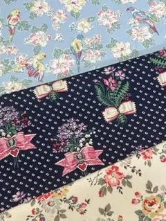 22ෆ【ハギレ3枚セット】キャスキッドソン ・デニム生地