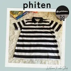 美品》phiten ファイテン　半袖ボーダー　ポロシャツ　M　黒白　刺繡ロゴ