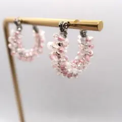 ハンドメイド　さくら色のフープピアス　桜ピンク　春