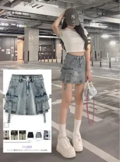 Mサイズ インパン裏地付きカーゴデニムミニスカート[cu528] GRL