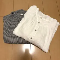 長袖シャツ2点セット ホワイト・チェック柄　Lサイズ