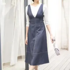 ミッシュマッシュ ジャンスカ ロング デニム スカート ワンピース ブルー Mのサムネイル