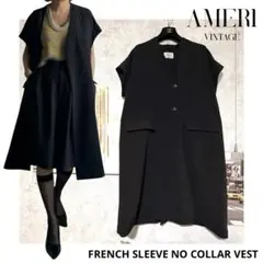 Ameri VINTAGE【美品】フレンチスリーブ☆ノーカラーベスト☆ジレ☆黒