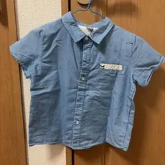 薄い青 半袖シャツ 花柄裏地