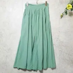 1点物！レトロ可愛い❤（M）グリーン×ドット柄 ロング丈スカート スリット入り