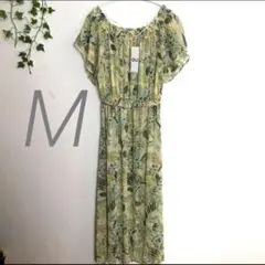 ロングワンピース　M レディース　GU  花柄　グリーン　ベージュ　ワンピース