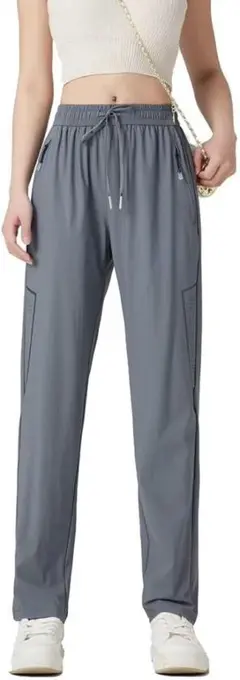 【新品】XL　アイスシルク　ストレッチパンツ グレー 接触冷感　レディース