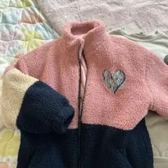 フリースジャケット ハート刺繍 ピンク ネイビー