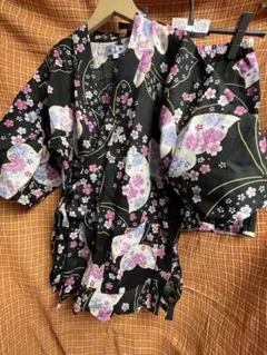 甚平 黒地 花柄 M-Lサイズ