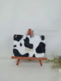 ファーのポケットティッシュ&フラットポーチ♪カウ・うしさん柄☆ハンドメイド