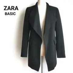 美品 ZARA ザラ ノーカラージャケット 黒 ロング ドレープ ブラック