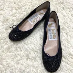 ファルファーレ　フラットシューズ　バレエ　グリッター　ネイビー　24.5cm