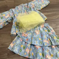 値下げ　花柄浴衣ドレス イエローのチュール付き