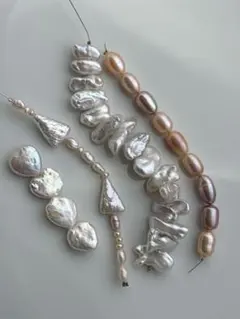 25 淡水パール メタリック　虹色　天然色　ビワ　三角　マルチカラー　ハート