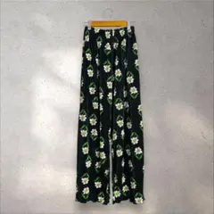 LINK@ 韓国レディース 花柄メロープリーツパンツ ブラック