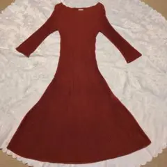✨️美品♥シビラ★赤茶 リブ編み オフショルダー ワンピース　M 秋冬