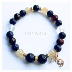 ブルーゴールドストーン×アゲート｜天然石ブレスレット｜月モチーフ｜月夜のお守り