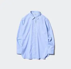 水色 ストライプ 長袖シャツ　ユニクロ