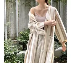 【美品】ETRE TOKYO ストライプニットガウンコート　ベージュ系