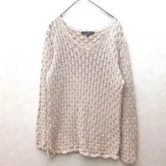 ローラアシュレイ 長袖 ニット 透かし編み 　ピンクベージュ 　Ｓのサムネイル