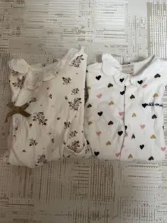 プティマイン　ロンパース2点セット　いちご・ハート柄