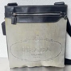 PRADA ショルダーバッグ キャンバス レザー ブラック