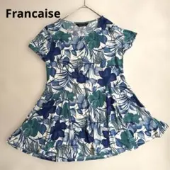 【美品】Francaise フランセーズ 花柄 半袖 チュニック L ブルー系
