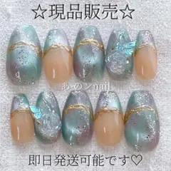 現品10番☆ネイルチップマグネットうるうるちゅるんミラーフレンチバラ韓国ワンホン