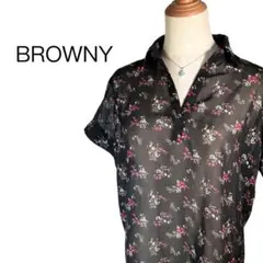 BROWNY ブラウニー シアーシャツ 半袖 Vネック 花柄 ブラック 【F】のサムネイル