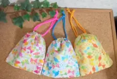 巾着袋・コップ袋　3枚　リボンチョウチョ