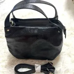新品未使用★牛革★黒の花柄エンボス ハンドバッグ