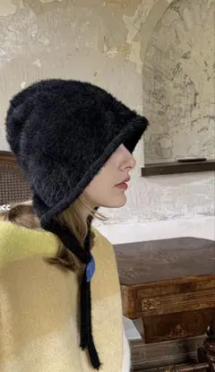 フワフワ黒バケットハット