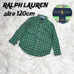 【a734】ラルフローレン 120cm 刺繍 ワンポイント チェック柄 シャツ