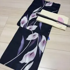 新品☆呉服屋♪綿麻・横段暈し 大人上品な藤の花 スレンダー夏着物
