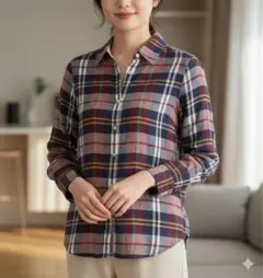 トミーヒルフィガー　チェックシャツ　コットン　長袖　レディース　ブラウン　8