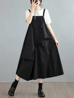 新品大きいサイズゆったりサロペット サスペンダーワンピース夏マキシ 
