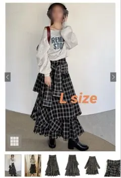 GRL チェック柄アシンメトリーティアードスカート[tw1126]