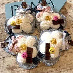 いちごパフェ☆799☆毛糸にこちゃんフラワーキーホルダー5個セット いちごパフェ☆様専用799☆毛糸にこちゃんフラワーキーホルダー5個