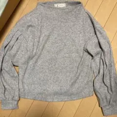 グレー フリース風 ラウンドネック セーター