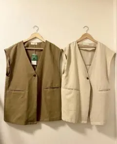 select MOCA by son ノーカラーベスト　 カーキ　アイボリー2点