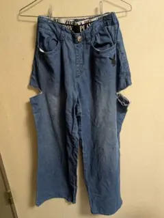 PLAYBOY デニムパンツ ダメージ加工 ワイドシルエット