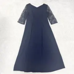【組曲】※訳アリ※フォーマルワンピース　レース袖　ロング　ネイビーL