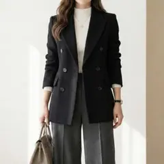 G8601*ジャンフランコフェレ☆ダブルブレスト☆ウール☆コート☆黒ブラック☆S