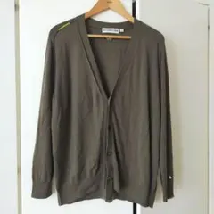 アニヤハインドマーチ x ユニクロ カーディガン オリーブ XL 黄緑ステッチ