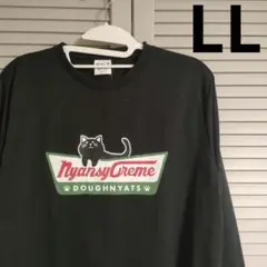 ネコ イラスト ロンT カットソー 黒 メンズ レディース LL XL