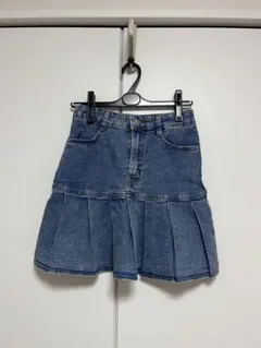 プリーツ　デニム　ミニスカート　ハート