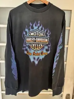 XL ハーレーダビッドソン ビンテージ加工長袖Tシャツ フレイム ファイヤー