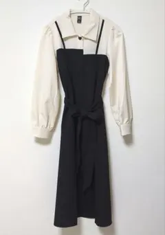 DAZY 長袖ワンピース 黒・白 シャツ ロングワンピース
