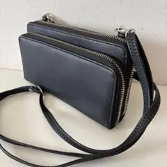お財布　ショルダー ダブルファスナー ブラック スマホ収納 斜めがけ 軽量